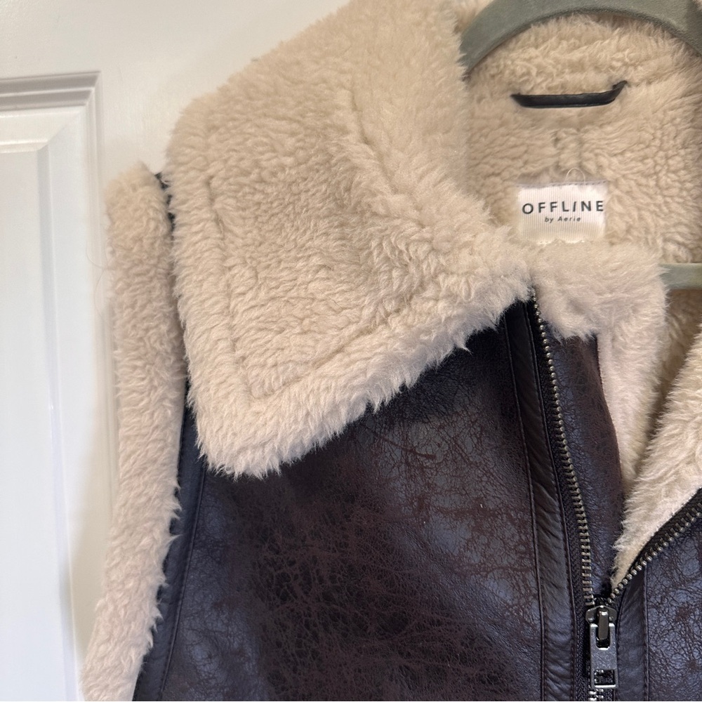 OFFLINE by Aerie Sherpa Lined Faux Leather Vest - Picture 7 of 17